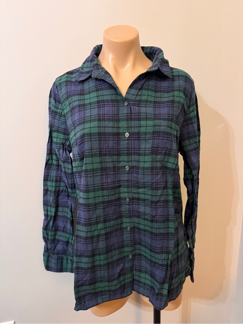 Banana Republic Classic Fit Flannel Plaid Button Down Shirt Large Navy Gree